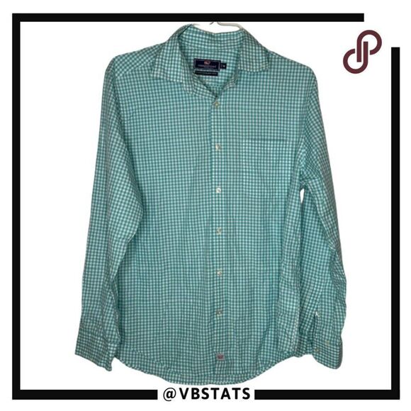 Vineyard Vines Classic Fit Murray Shirt Size Medium Misty Teal and White Gingham - Picture 1 of 5